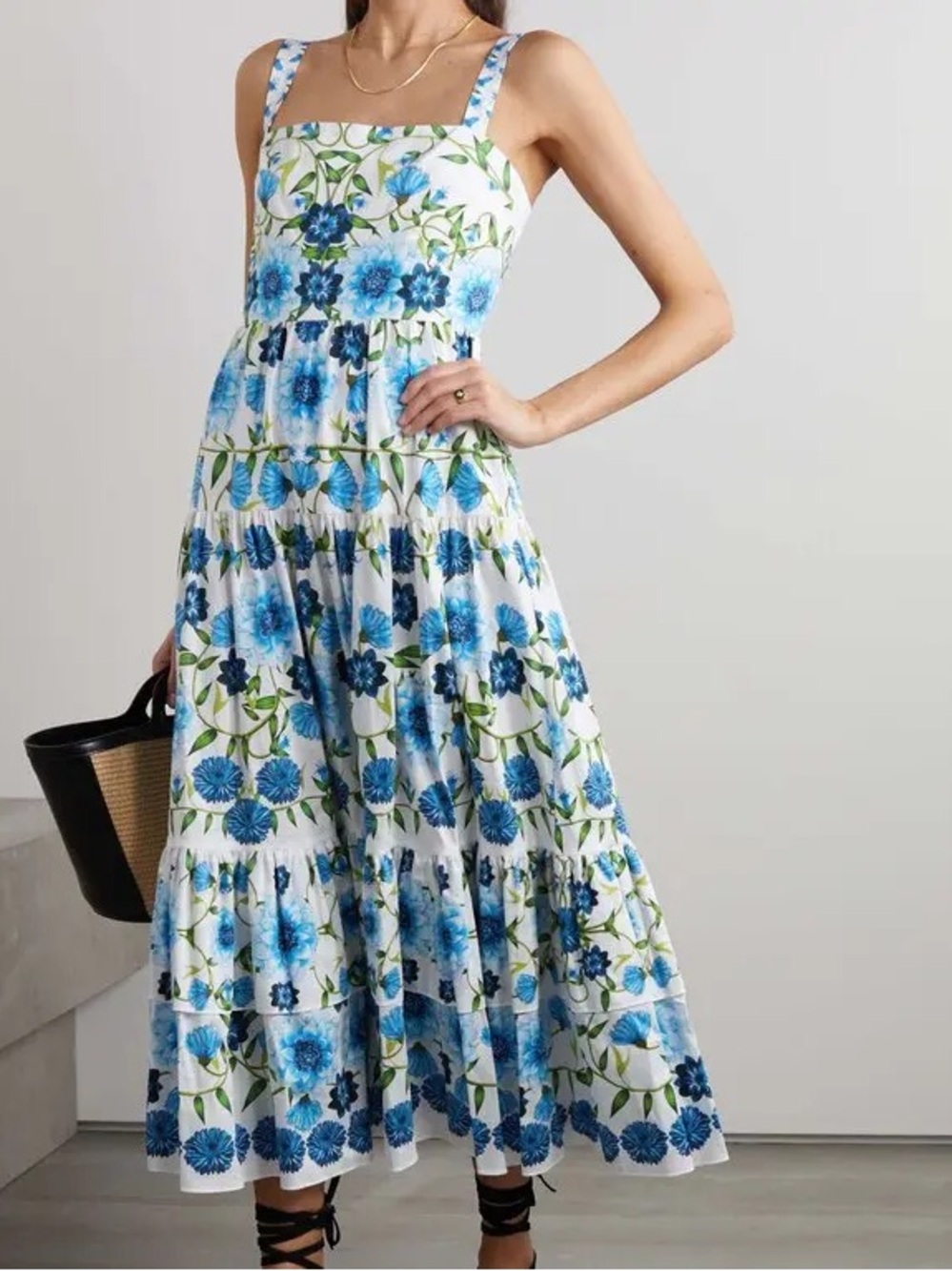 Borgo De Nor Amazing  Daniela tiered floral blue Cotton Dress - Size 10